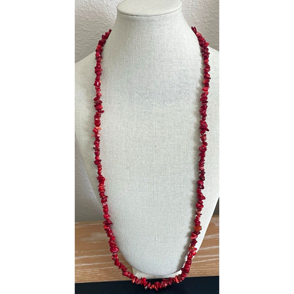 Red Coral Chip Strand Necklace